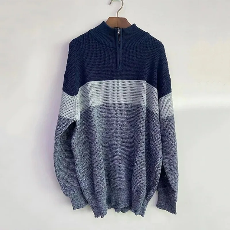 Mode Herren lässig Pullover gestrickt Pullover Polo-Stil Langarm Reiß verschluss Kragen Jacke