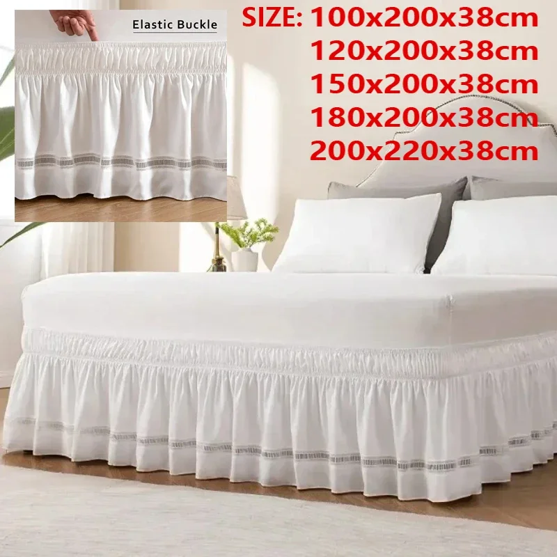 White Bed Skirt Elastic Band Wrap Around Ruffled Lace Bed Cover with Adjustable Belts Drop Easy To Put on Bed Sheet in All Sizes