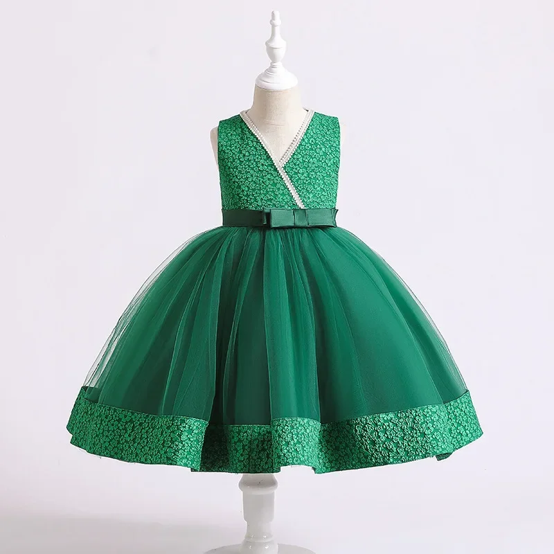 Berading V-Ausschnitt Mädchen Kinder kleid Blume Jacquard Baby ein Stück Ballkleid Weihnachten Halloween Kinder kleidung 2 bis 8 10 Jahre