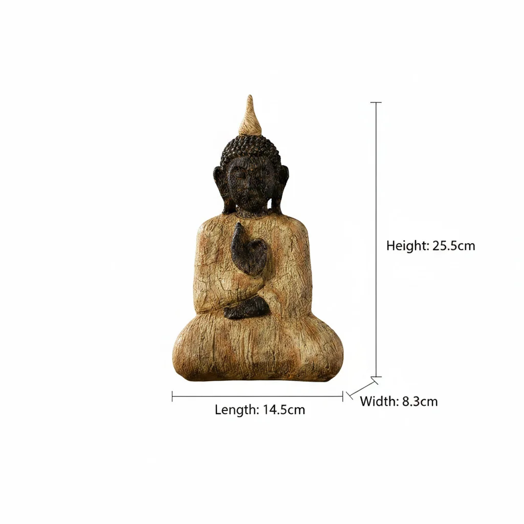 Southeast Asian Buddha Statue Wood Effect Resin Figurine Zen Style Decor for Living Room Entryway Buddha Statue