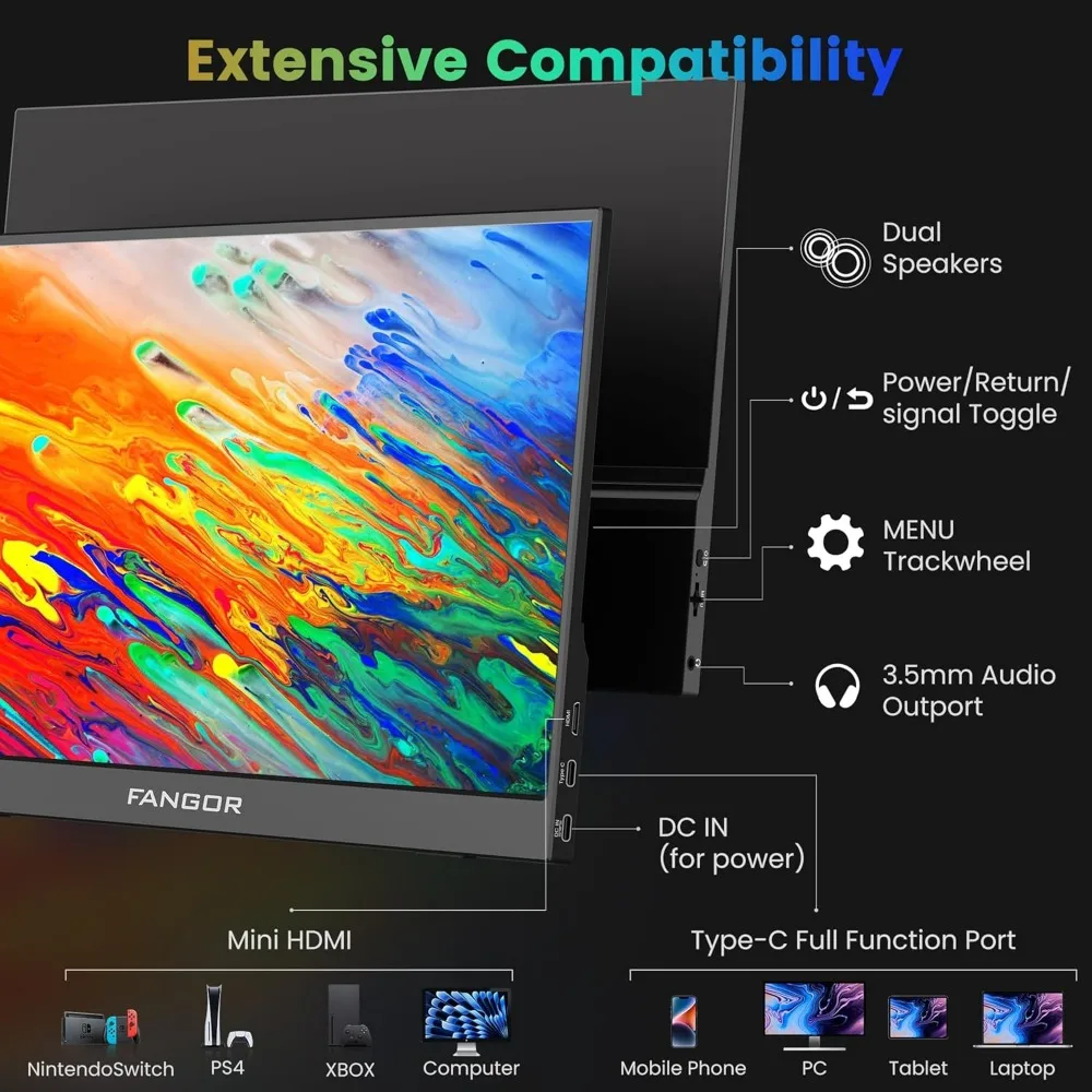 Monitor portatile da 2 pezzi, Monitor da viaggio FHD 15.6 P da 1080 "per Laptop, Display da gioco per Computer IPS Ultra-sottile