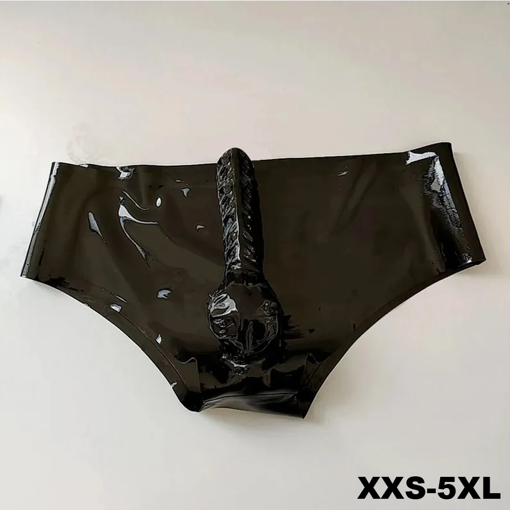 

Mens Sexy Pure Natural Latex With Sheath Briefs Underpants Sissy Couple Panties Erotic Low Waist Tight Rubber Safety Thong