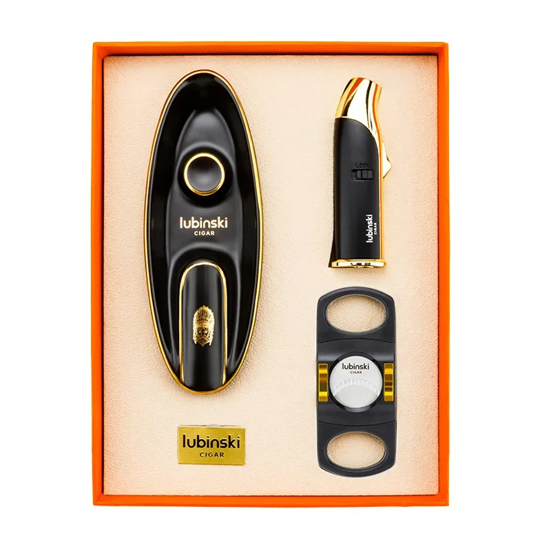 

LUBINSKI Cigar Set Cigar Scissors, Metal Turbo Lighters, Ashtrays, Three Piece Set Cigar Tools, High End Men's Gift Set
