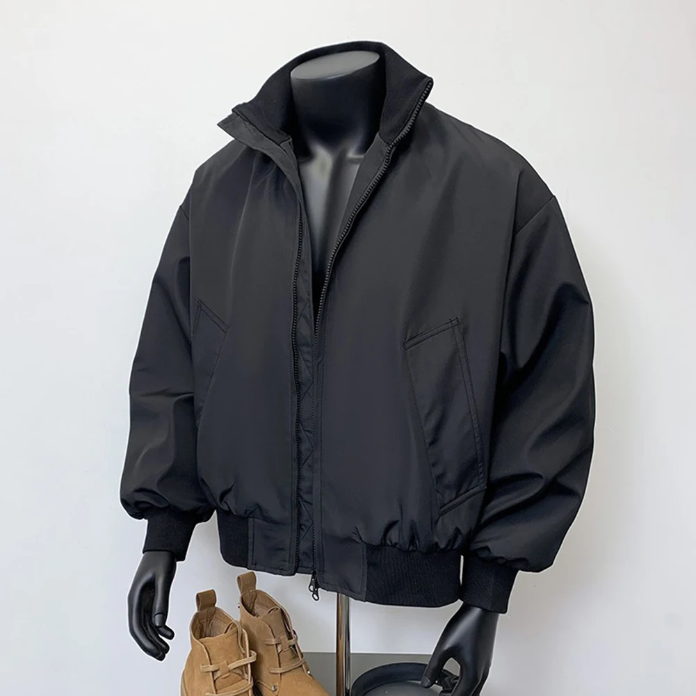 

Мужская повседневная куртка с воротником-стойкой, застежкой-молнией и свободным кроем, ветрозащитная, идеально подходит для ношения в любое время года