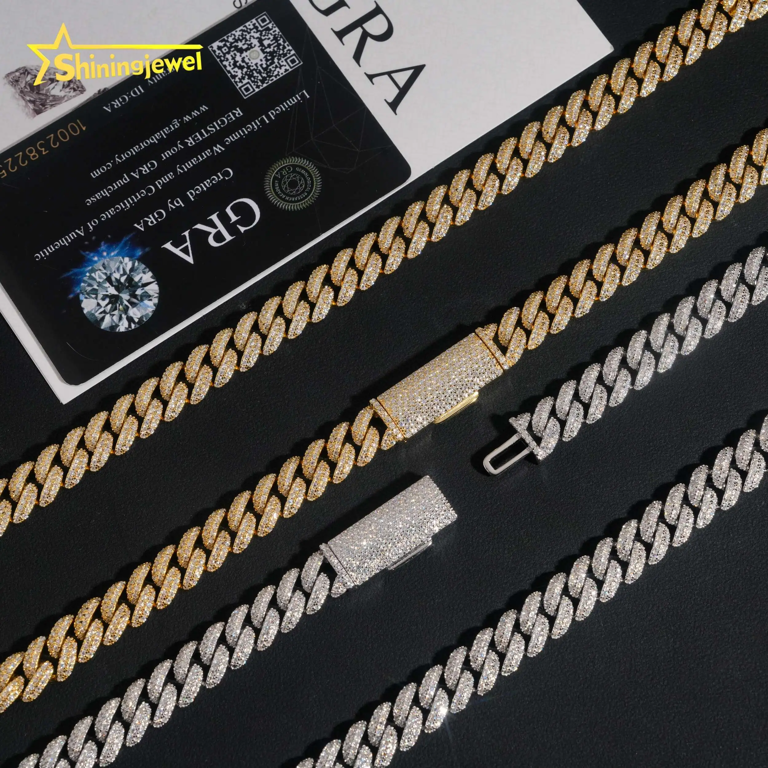 Sale Hot 10mm 2 Rows 925 Silver Cuban Chain VVS Moissanite Diamond Cuban Link Chain Hip Hop Mens Jewelry.