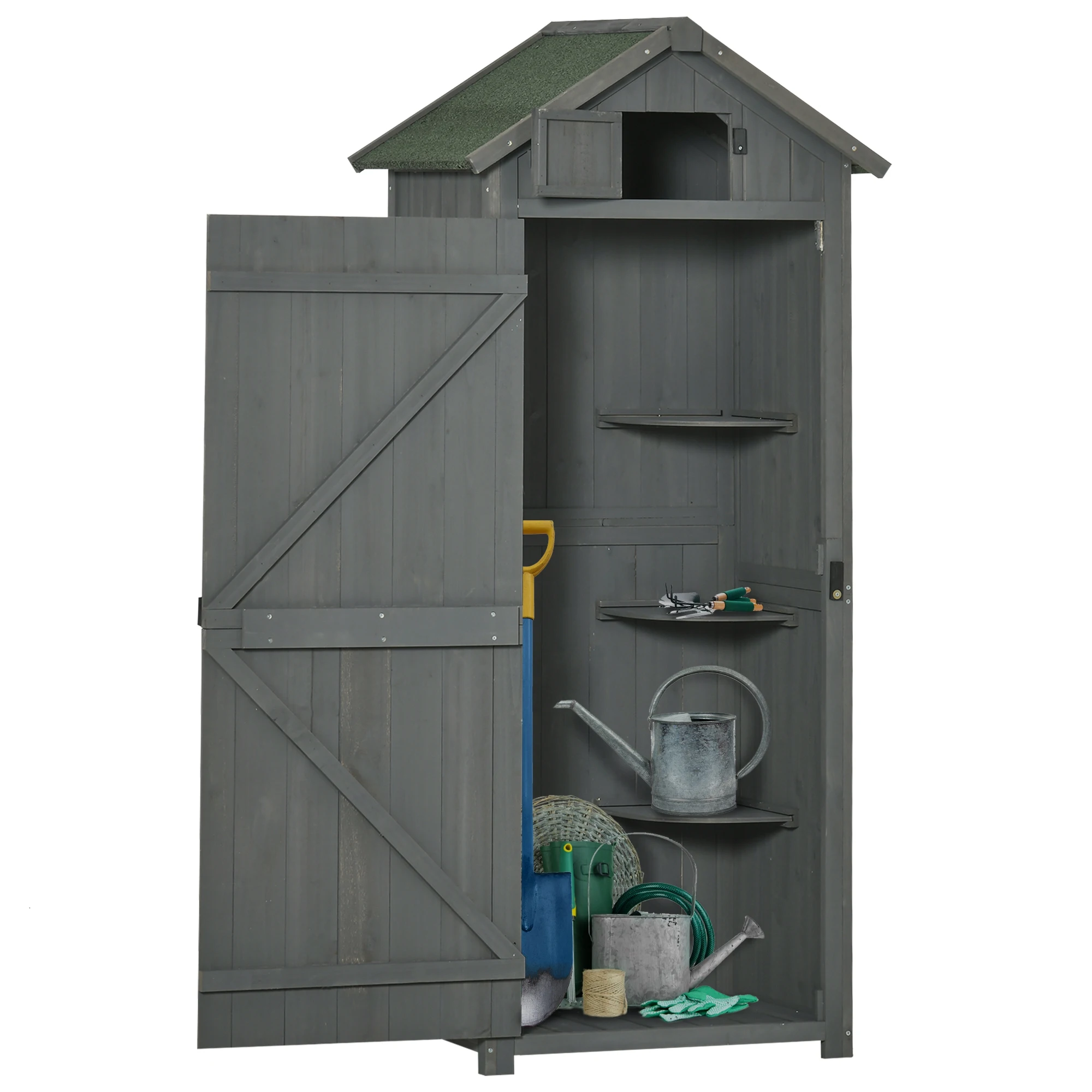

Outsunny Waterproof Wooden Garden Storage Shed, 77x54. 2x179cm - Grey
