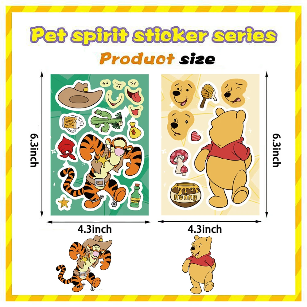 8/16Sheets Disney Pooh Bear Make a Face Puzzle Stickers Children Funny Jigsaw Assemble Toys Kids Games DIY Party Decoration Gift