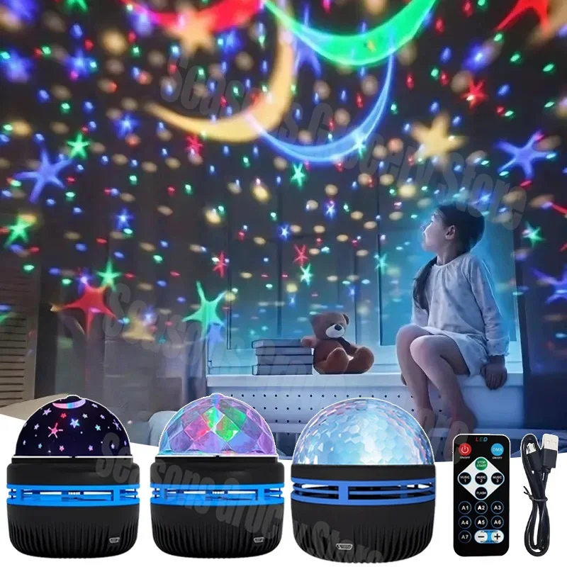 LED Starry Galaxy Projector Night Light Rotating Star Moon Lamp Bedroom Aurora Projector Light Atmosphere Decor Lamps Gift Light