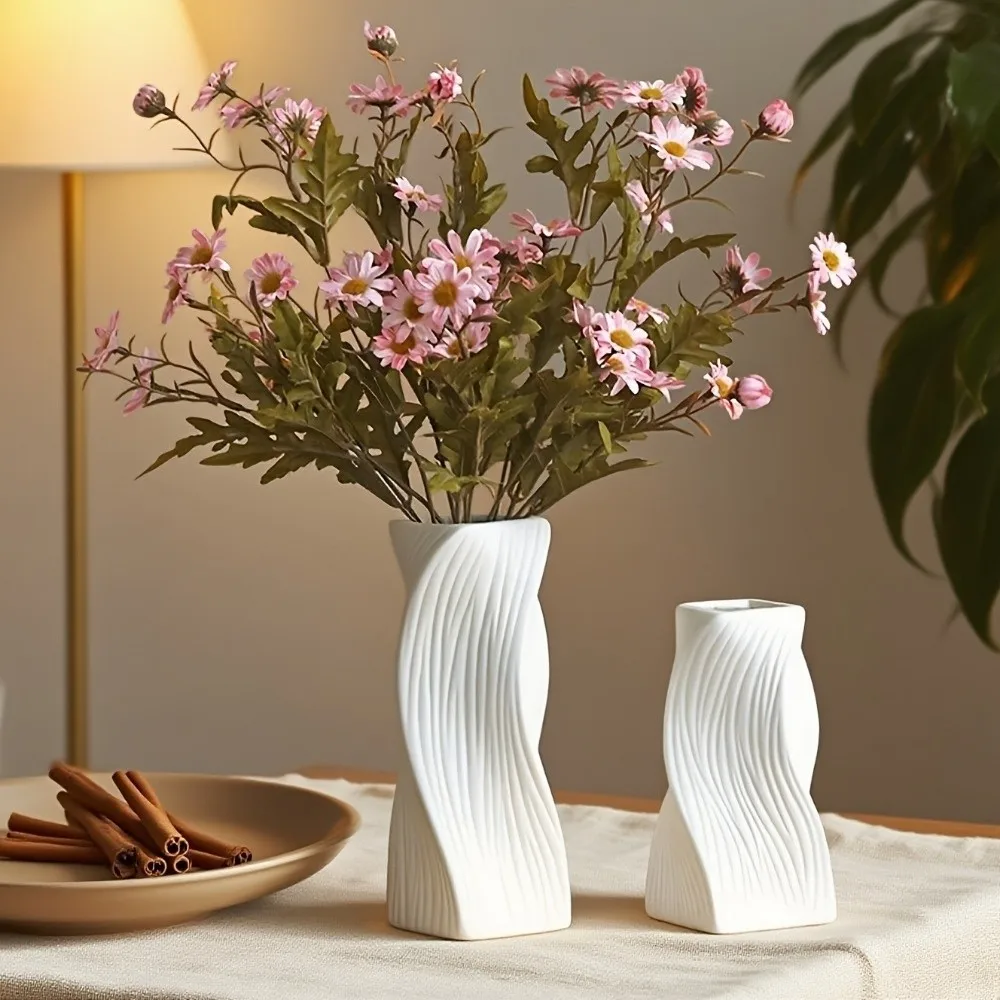 Twisted Design Flower Vase Wave Pattern Nordic Style Irregular Vases Pots Home Decor Plastic Aesthetic Vase Wedding Decoration