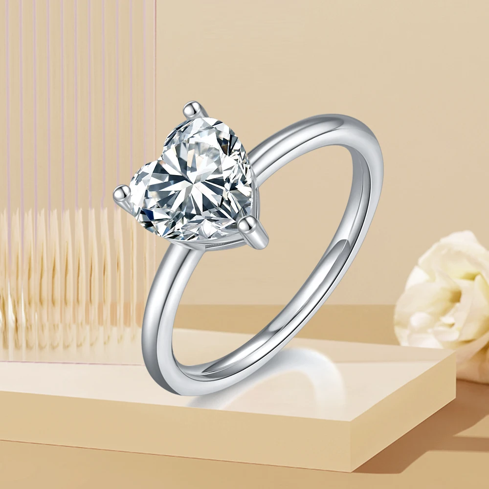 

Серебро S925, 2-каратное кольцо с цирконом в форме сердца, женское изысканное модное ювелирное изделие, подарок на годовщину, обручальное кольцо