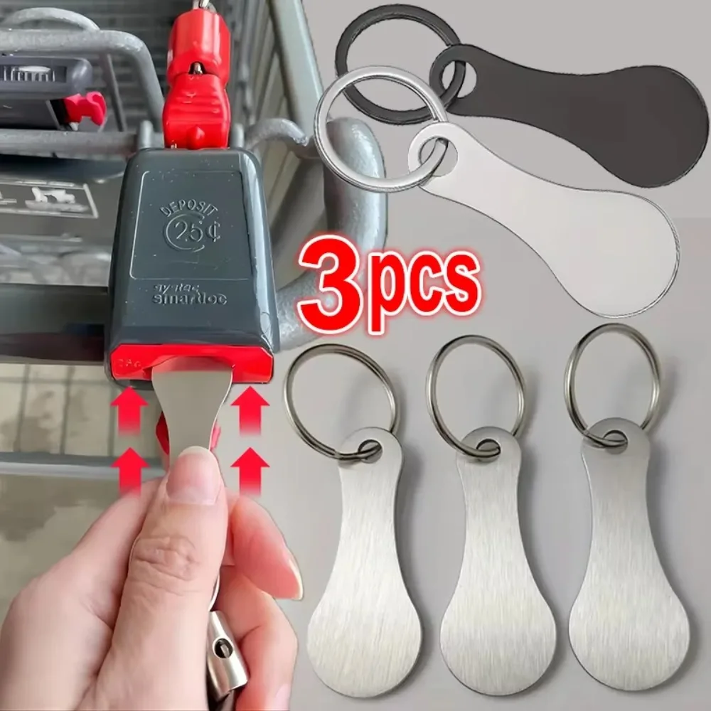 3/1 pçs carrinho de compras token duro portátil chaveiro metálico aço inoxidável para chave gancho prático uso diário acessórios
