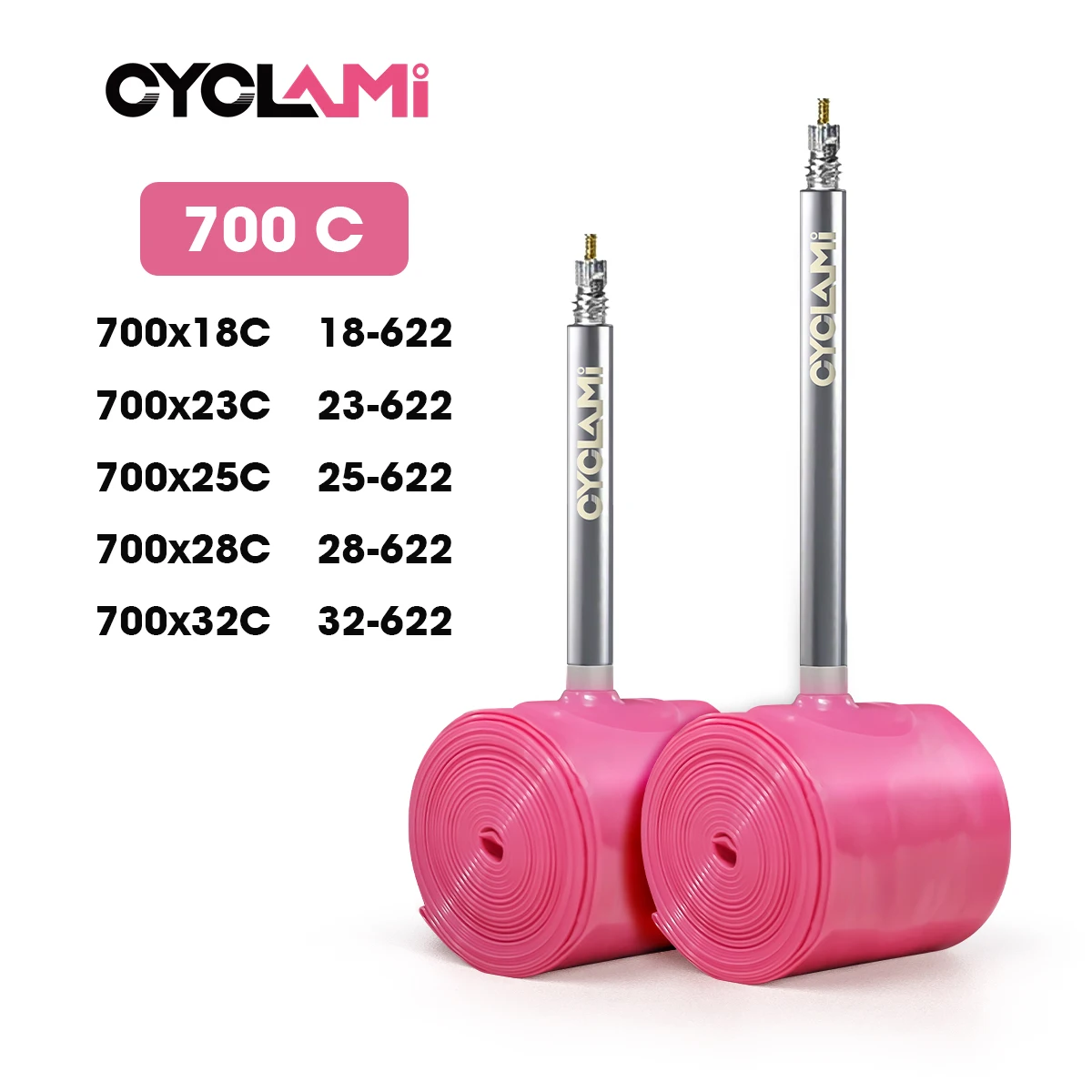 CYCLAMI Cámara de Aire de TPU de Alta Calidad para Bicicleta 700C x 18 23 25 28 30 32, Neumático de Material TPU para Bicicleta de Carretera, Válvula Francesa Metálica de 65mm