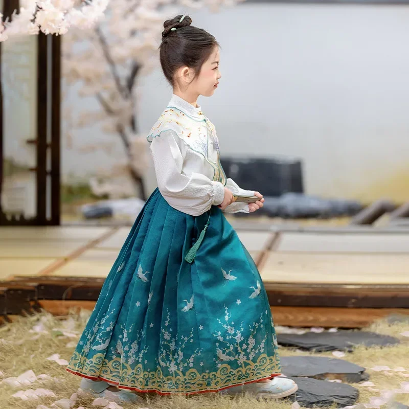 Girls Chinese Style Horse Face Skirt Modern Wear Kids Hanbok Hanfu Dress Children Daily Clothing Skirt Three Pieces Hanfu Suit