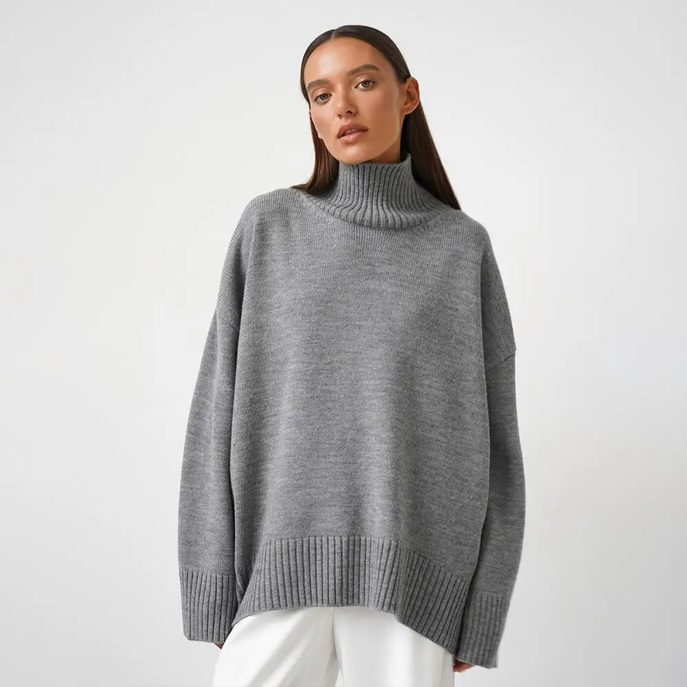 High Ne Knitted Sweater Loose Fit Women's Pure Color Versatile Autumn Winter Faion plus Size Slimming Effectiven