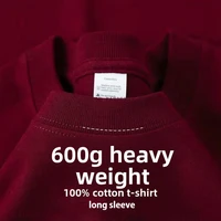 600G/ ㎡ Camiseta de manga larga para hombre, camisa americana con escote pequeño, Top holgado de algodón puro verde para otoño