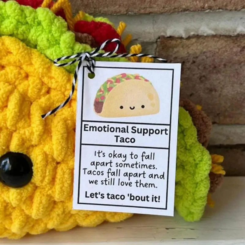 Crochet Doll Small Emotional Support Crochet Mini Taco Cartoon Cute Crochet Doll Taco Plush Cheer Up Toy Knitted Doll