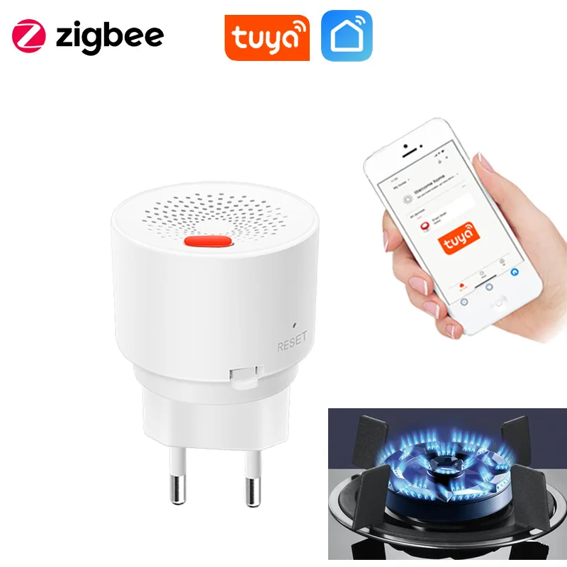 Eu Plug Tuya Smart Zigbee Gas Lek Detector Draadloze Lpg Aardgas Methaan Lekkage Sensor Voor Huishoudelijke Keuken Alarmsysteem