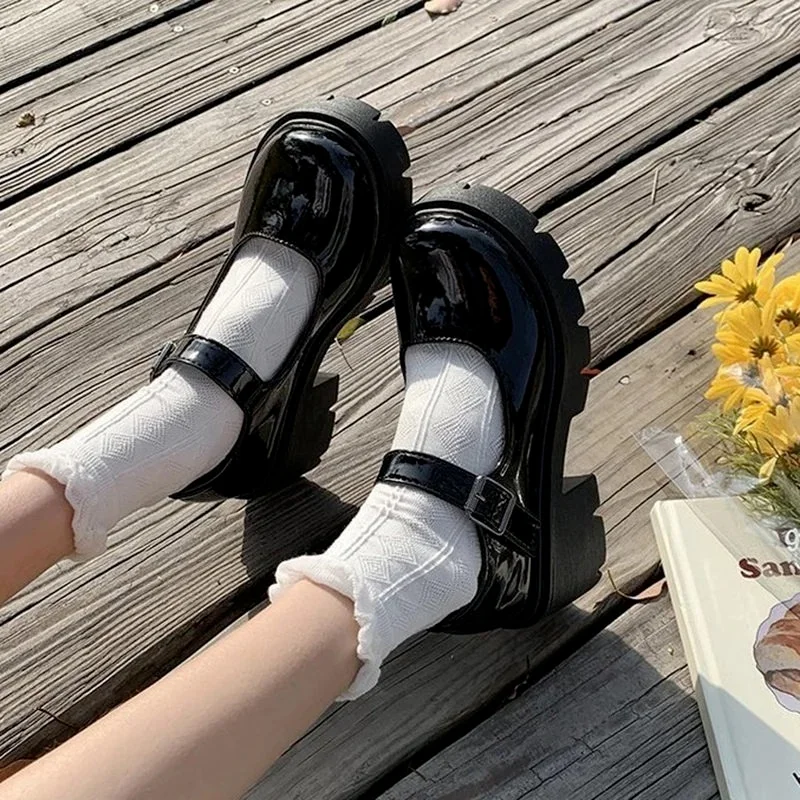 Women\'s  Autumn Japanese Style Lolita Shoes Vintage Soft High Heel Platform Leather College Student Mary Jane Ladies White Black