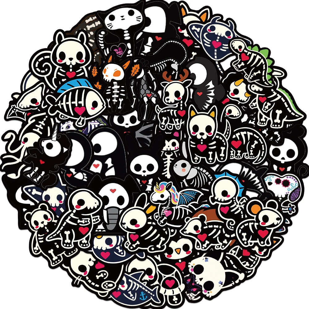 

10/30/50pcs Animals Skeleton Graffiti Stickers Cute Cartoon Skull Sticker DIY Phone Case Skateboard Suitcase Decals Decoration