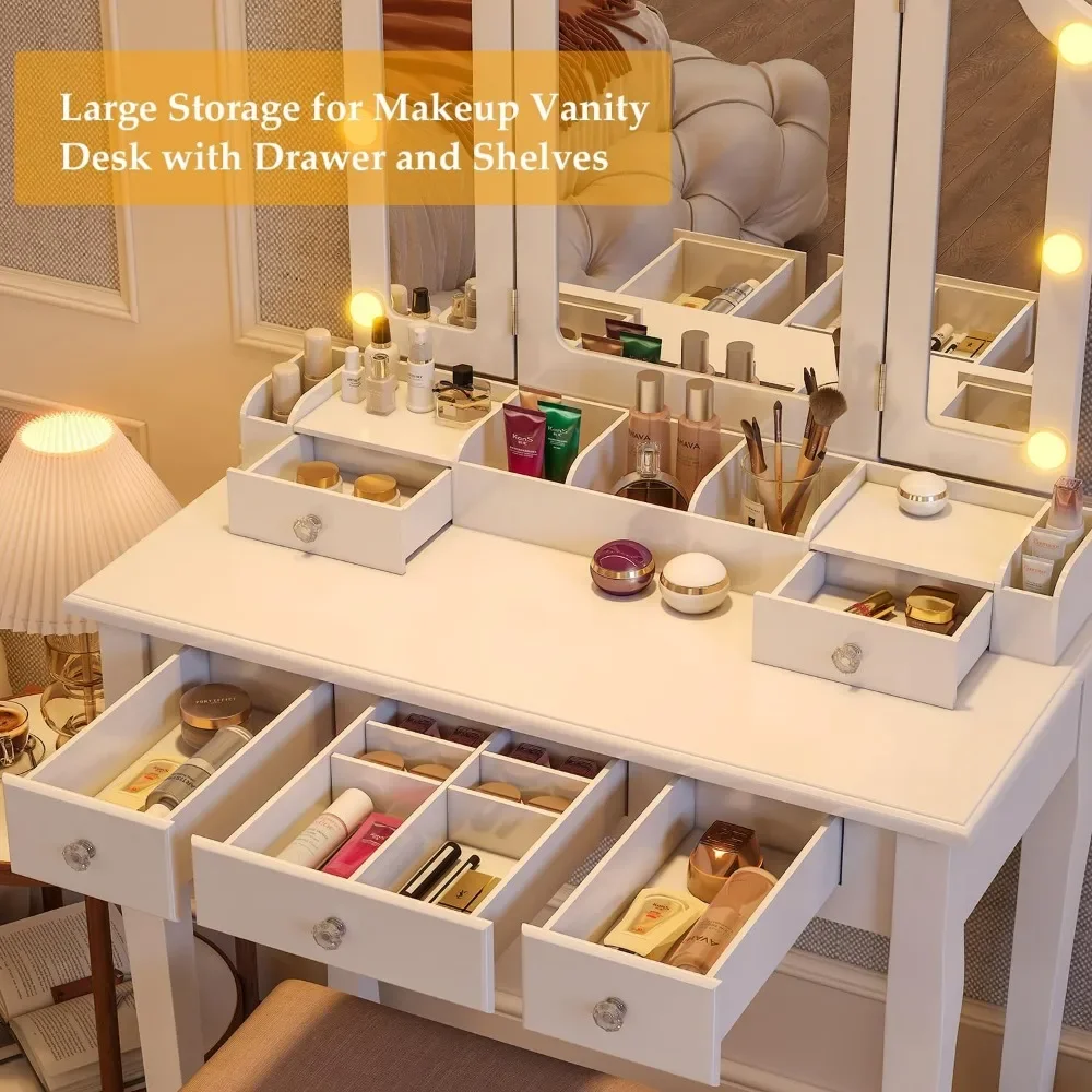 Makeup dressing table with Lights, Vanity Desk with Mirror and Lights Makeup with Drawers, Vanity Table with Lights