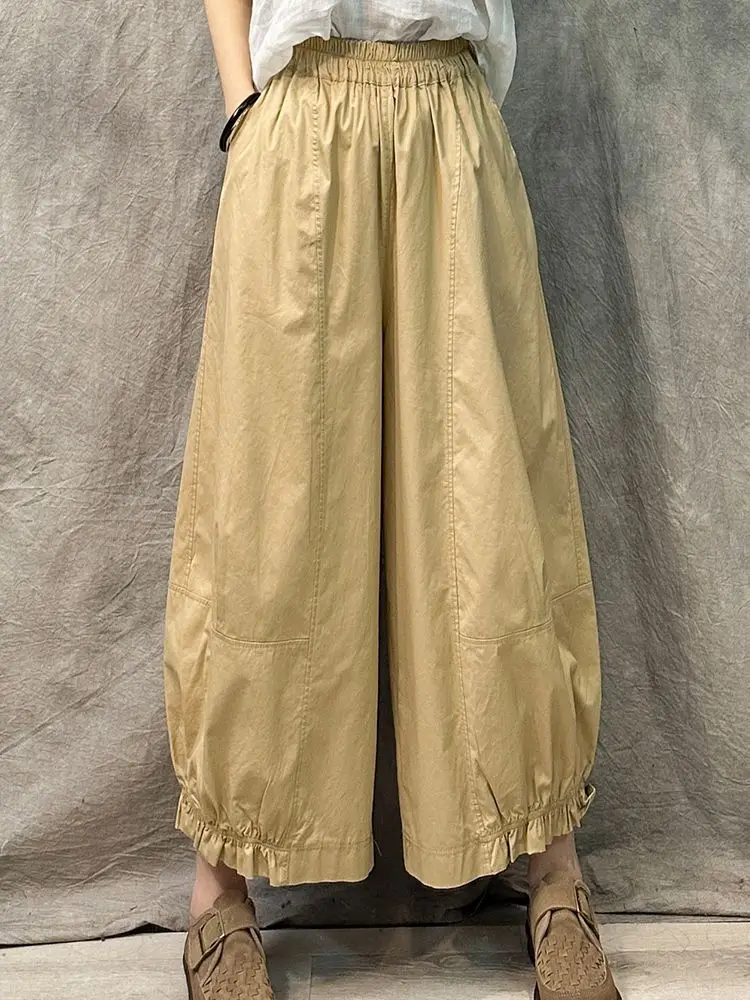 Original Retro High Waist Straight Drooping Wide-leg Pants for Women New Spring Summer Loose Large-size Nine-point Casual Pants