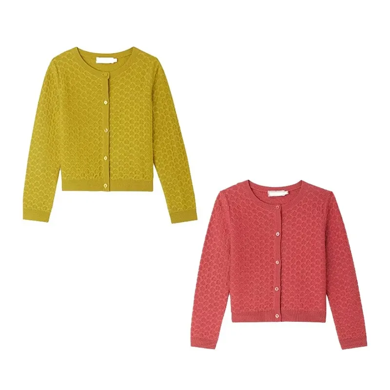 2024 Autumn Winter Girls' Solid Color Knitted Cardigan - Cozy, Trendy, and High-Quality Children's Sweater for Casual Wear