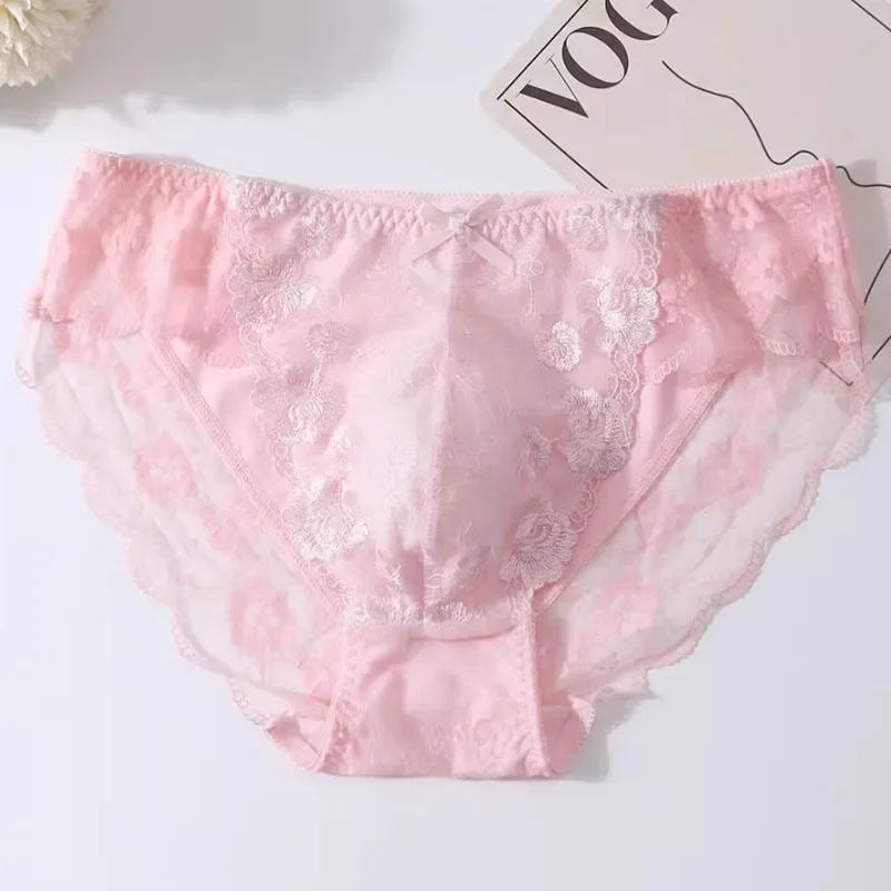 الأحمر الوردي سيسي الدانتيل رجل القوس ملخصات عبر خلع الملابس زهرة التطريز الحقيبة سراويل DJ نادي حفلة خاصة BF مثير ازياء