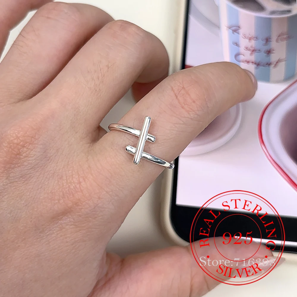 

Real Money 925 Sterling Silver Jewelry Simple Cross Finger Rings for Women Wedding Party Jewelry For Girls Friend Gift