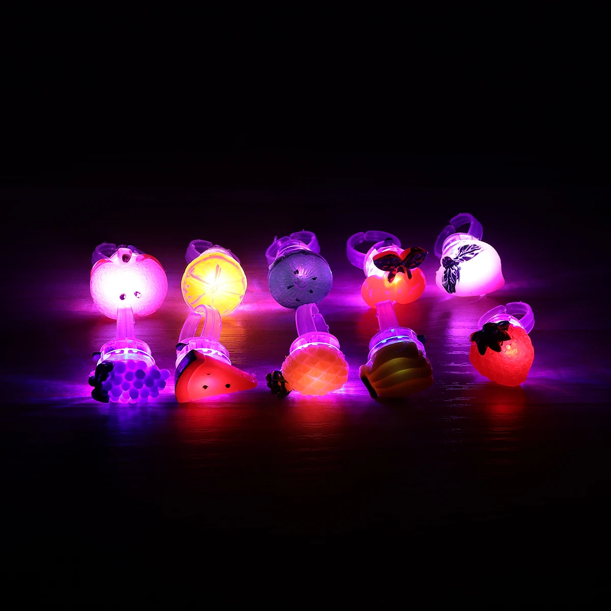 

20 Pcs Glowing Fruit Ring Fun Party Accessories Rings Light Up Cartoon Children's Supplies LED