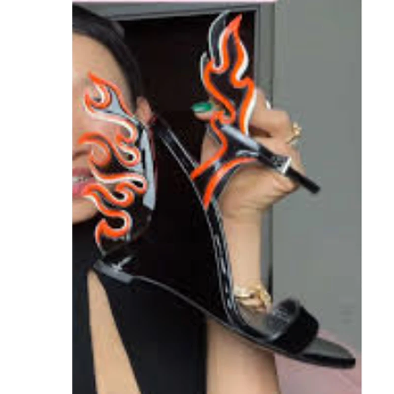 Flame Slingback Open Toe Wedge Sandals Woman Summer 2026 Mixed Colors High Heels Cosplay Anime Festival Shoes Gift for Girl