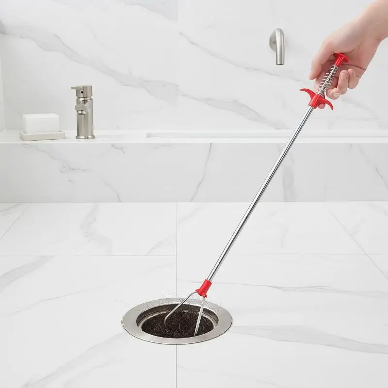 Manual Pinch Cleaner Four Jaw Claw Flexible Gripping Plunger Telescopic Bathroom Drain Tool Sewer Pipe Opener Toilet Unblocker
