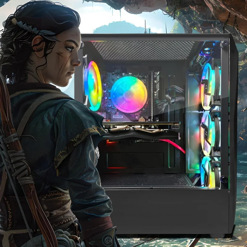 Gaming PC Desktop Computer, 10th Gen G5905 3.5GHz, Radeon RX 580 8G, 16GB RAM, 1TB SSD, WiFi, BT 5.0, RGB Fan x4 - view 2