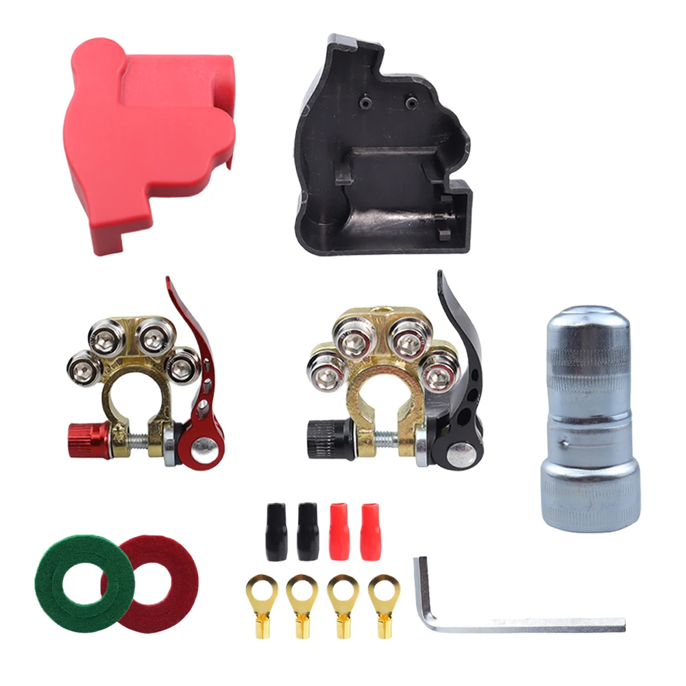 Wire Cable Clamp Positive Negative Car Battery Terminal Pure Copper Quick Release Connector with Hex Wrench for Truck Sedan Van