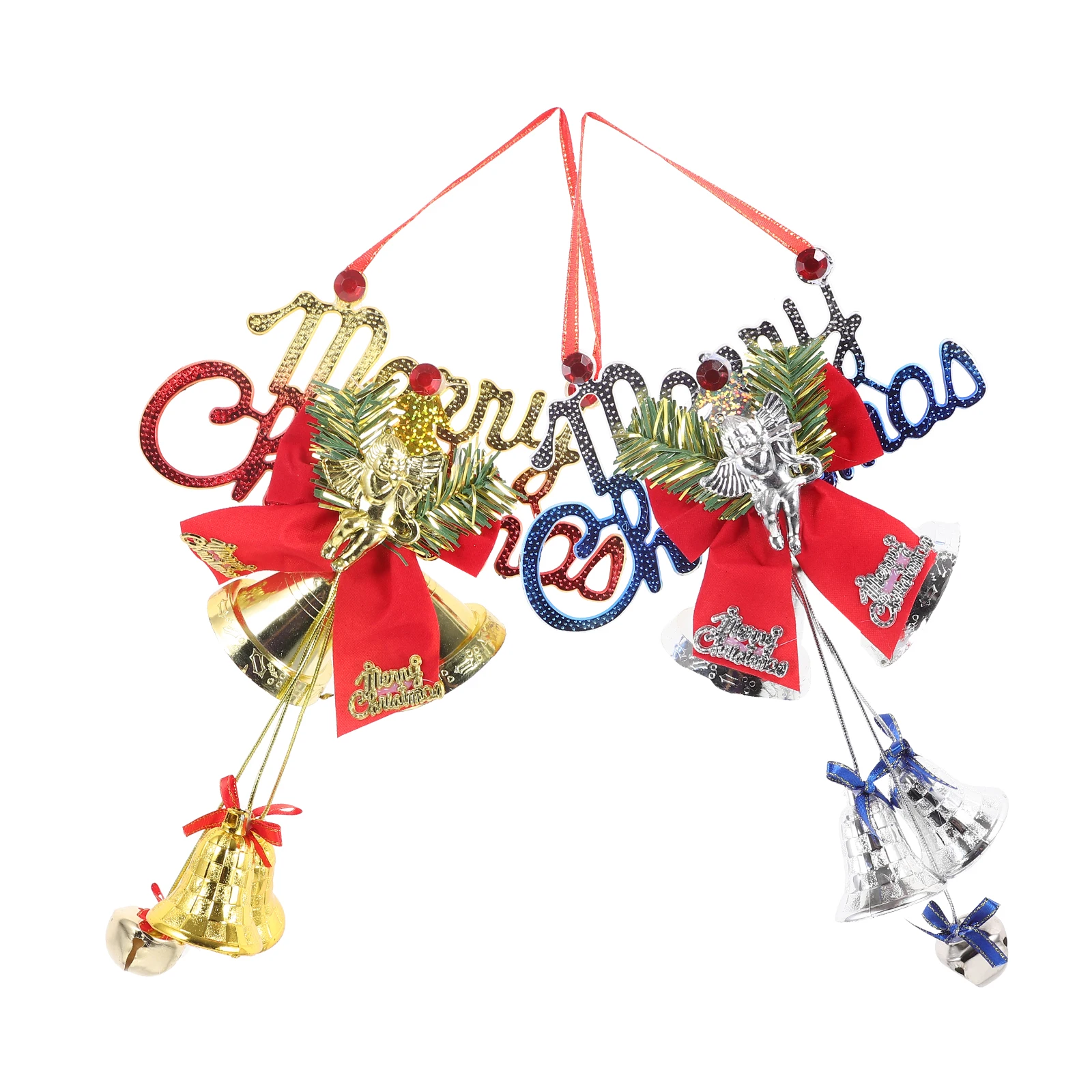 

2 pcs Christmas Santa Bells Hanging Ornaments Wall Door Window Xmas Tree Decor Party Home Office Cafe Restaurant Jingle Bell