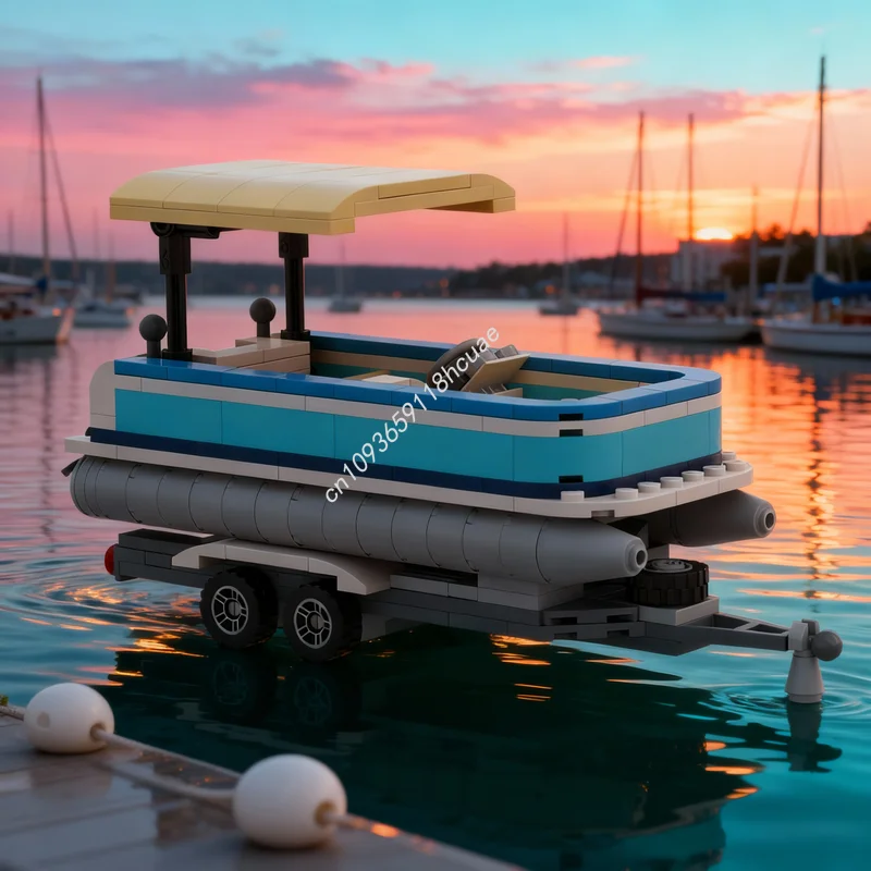 307pcs MOC City Pontoon Boat Trailer Model Building Blocks Assemble Toy Construction DIY Idea Creative Festival Gift Education
