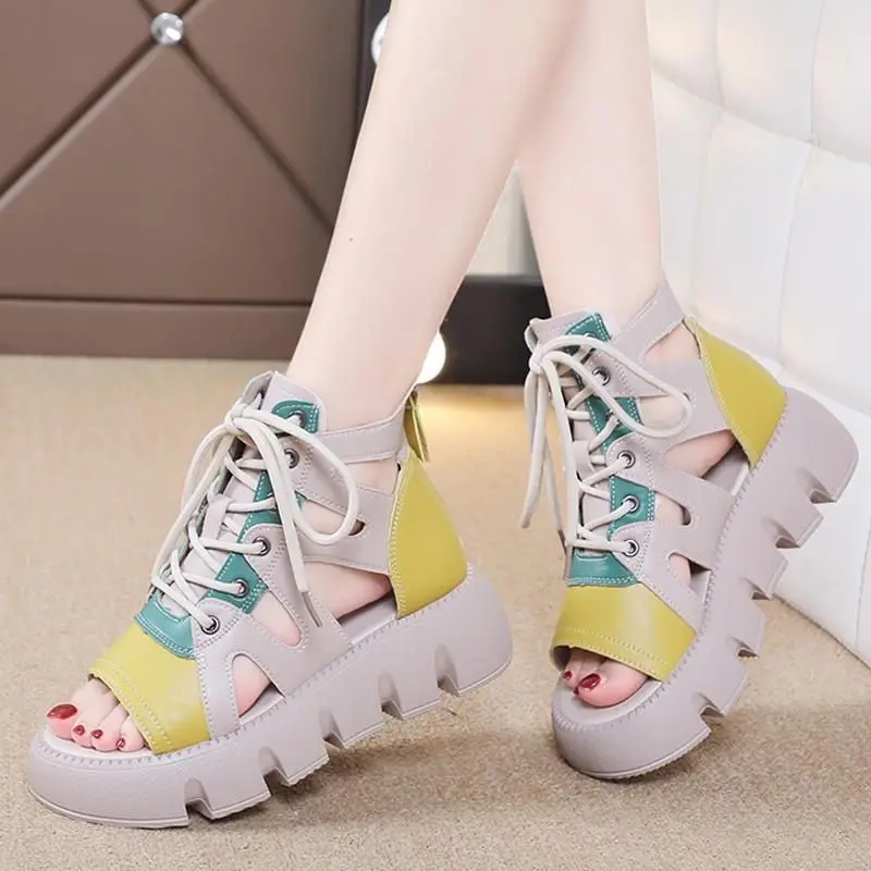 Korean Shoes Clogs Platform Female Footwear Low Heels Mixed Colors Casual Sneaker 2024 Creepers Retro Dress New Summer PU Lace-U