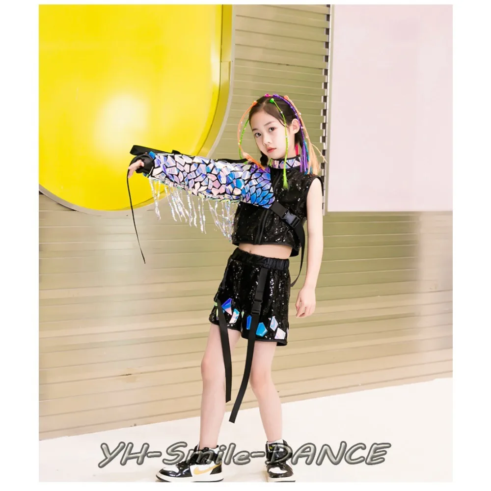 Outfit Catwalk Show Boys Girls Jazz Dance Costume Modern Street Dance Children Tooling jumpsuits Hip Hop Set Kids Performance