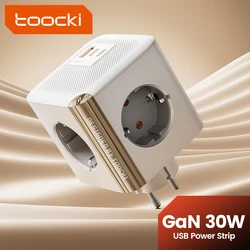 Toocki 4000w 4AC Listwa zasilająca Kwadratowe gniazdo Wtyczka Stacje ładujące 30w GaN USB A +Podwójne porty PD typu C Ładowarka do telefonów komórkowych Adapter