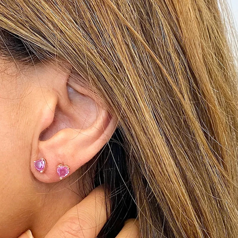 925 Sterling Silver Needle Pink Crystal Heart Hoop Earrings for Women Fashion Geometric Pendant Earrings Luxury Jewelry Gifts