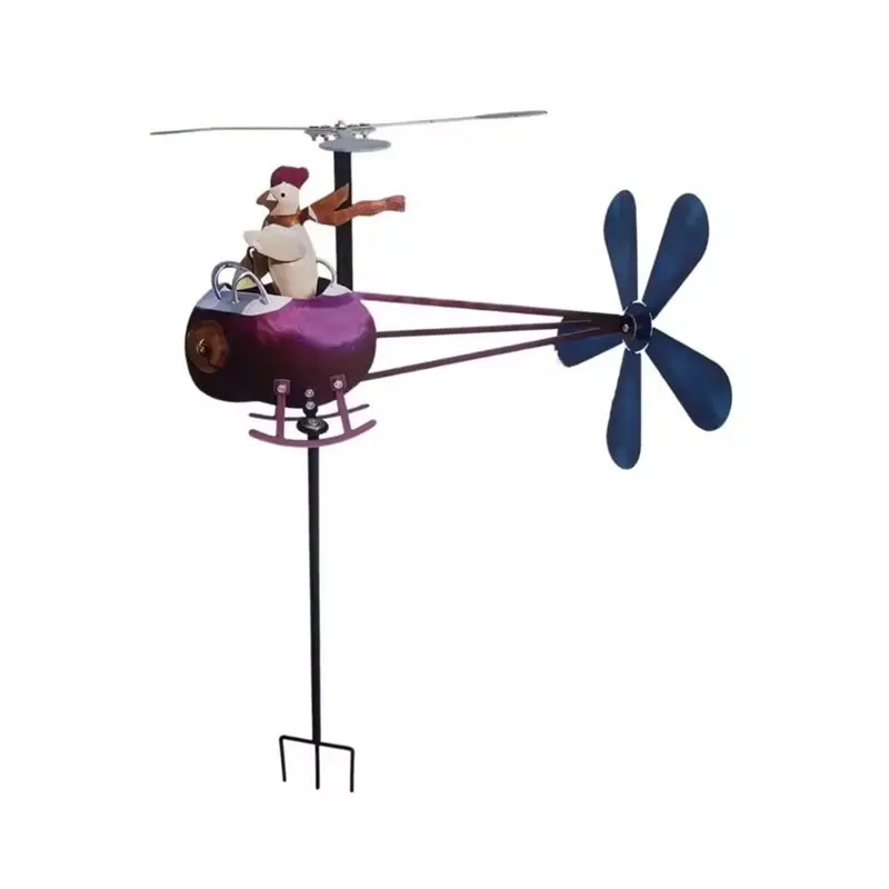 PHFU-Whimsical Helicopter Wind Spinner - Fun Metal Chicken Weather Vane For Garden, Patio, Yard Decor
