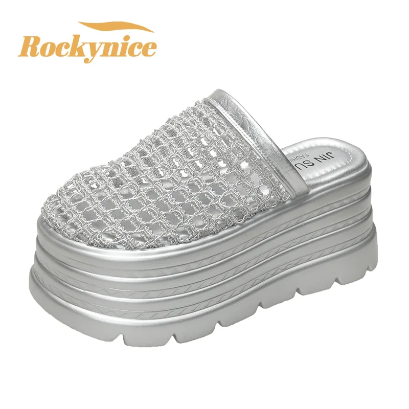 8CM Women High Heels Summer Females Breathable Platform Slippers Chunky Sneakers Wedge Sandals Slides Shoes Zandalias De Mujer