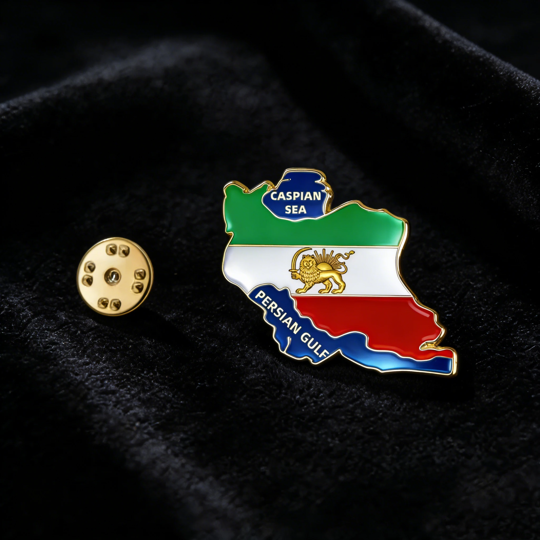 

Unift Iran Flag Laple Pin Historical Flag Iranian Lion Sun Pin Caspian Sea & Persian Gulf Map Brooch Stainless Steel Jewelry
