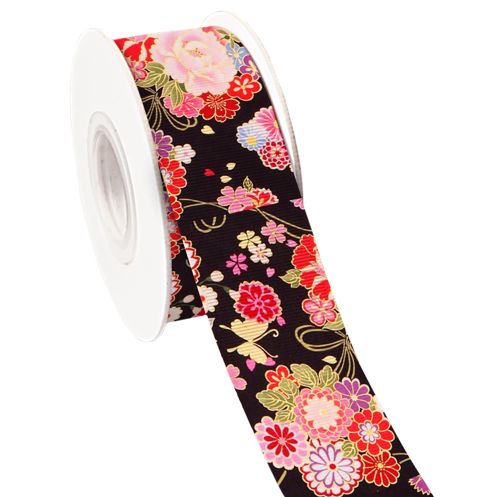 موجة نمط زهر الكرز مروحة اليابانية 5 ياردة مطبوعة Grosgrain الشريط DIY بها بنفسك أغطية الرأس فيونكات شعر شريط من الساتان