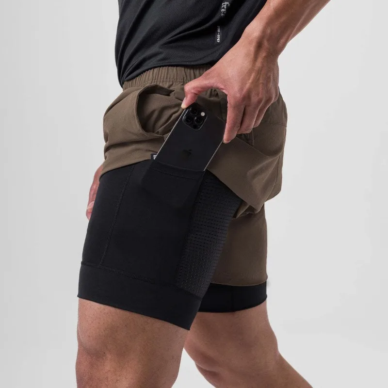 Men's New Double-layer Running Shorts with Phone Pocket Close-fitting Sportswear Towel Loop Quick-dry Fitness Jogging Shorts