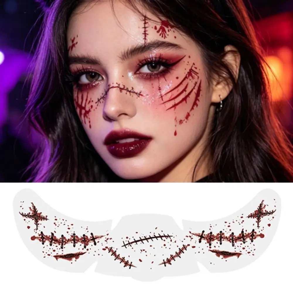 Luminous Halloween Face Bloodstain Tattoo Sticker Water Transfer Printing Long Lasting Halloween Makeup Sticker Simulated DIY