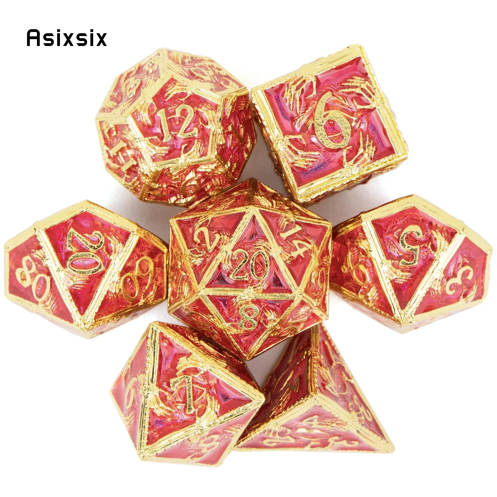 

7 Pcs Golden Red Hand Metal DicePerfect For Rpgs, Board Games, And Card Games.Dice For Games, Dnd Dice Set