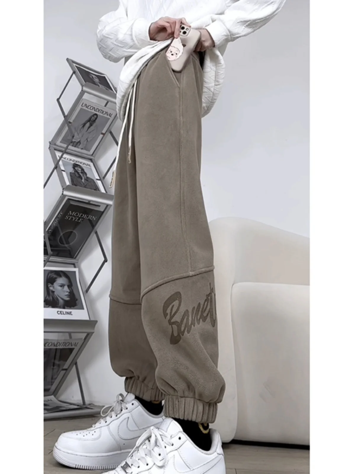 

Мужские повседневные брюки цвета хаки с двусторонней флисовой подкладкой, с манжетами, теплые удлиненные спортивные штаны в молодежном американском стиле