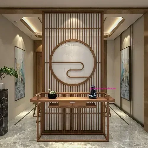 

Home Living Room Entrance Office New Japanese-Style Solid Wood Grille Screen Mobile Partition Wall