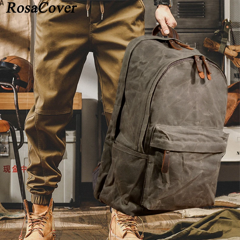 

New Designer Waterproof oil wax Canvas Daypacks Unisex men Vintage Backpacks women Anti-thief Travel Rucksacks Retro Mochilas