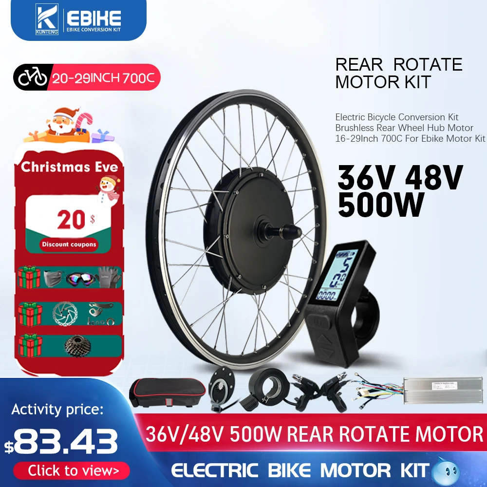 

Electric Bicycle Conversion Kit 36V48V 500W Rear Rotate Brushless Gearless Hub Motor 20-29inch 700C For Ebike Conversion Kit